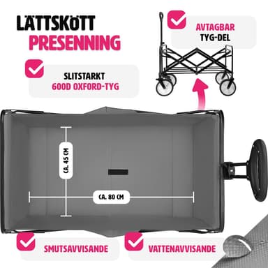 tectake Hopfällbar skrinda Leon med bromsar, lastkapacitet 80kg - grå