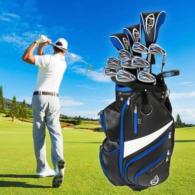 tectake Golfset inkl. Golfbag med 13 golfklubbor - blå