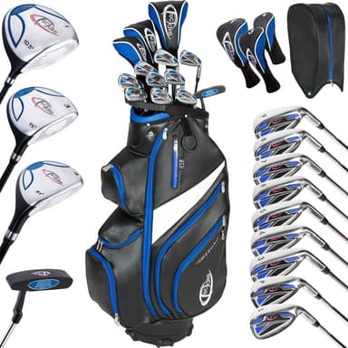 tectake Golfset inkl. Golfbag med 13 golfklubbor - blå