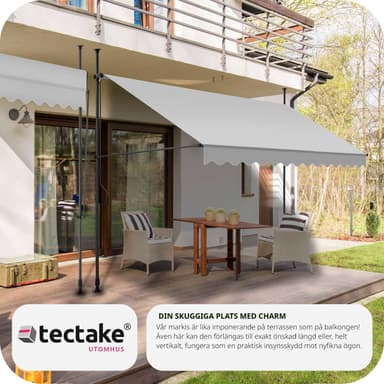 tectake Spännmarkis och soltak med handvev, höjdjusterbar - 350 x 180 cm, ljusgrå