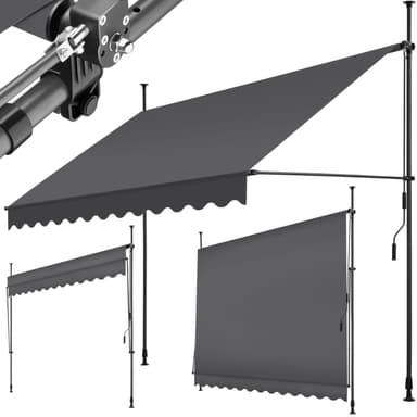 tectake Spännmarkis och soltak med handvev, höjdjusterbar - 300 x 180 cm, svart/grå