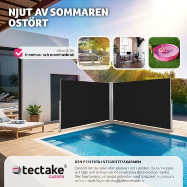 tectake Sidomarkis dubbel i Aluminium - 180 x 600 cm, svart