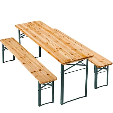 tectake Bord- och bänkset, fällbart, 1 bord + 2 bänkar - brun