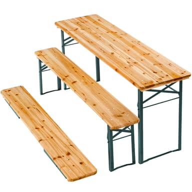 tectake Bord- och bänkset, fällbart, 1 bord + 2 bänkar - brun