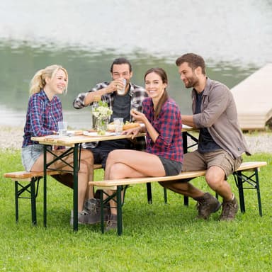 tectake Bord- och bänkset, fällbart, 1 bord + 2 bänkar - brun
