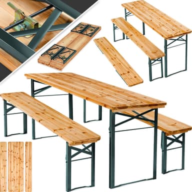 tectake Bord- och bänkset, fällbart, 1 bord + 2 bänkar - brun