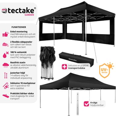 tectake Hopfällbart partytält Viola 3x6 m med 2 sidodelar - svart