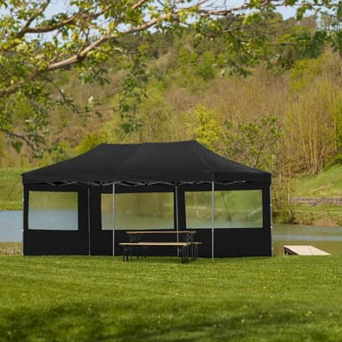 tectake Hopfällbart partytält Viola 3x6 m med 2 sidodelar - svart
