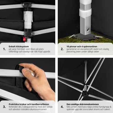 tectake Hopfällbart partytält Viola 3x6 m med 2 sidodelar - svart