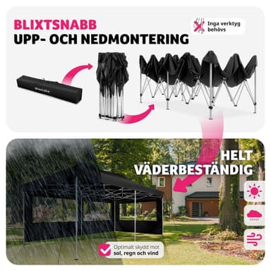 tectake Hopfällbart partytält Viola 3x6 m med 2 sidodelar - svart