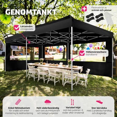 tectake Hopfällbart partytält Viola 3x6 m med 2 sidodelar - svart
