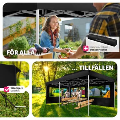 tectake Hopfällbart partytält Viola 3x6 m med 2 sidodelar - svart