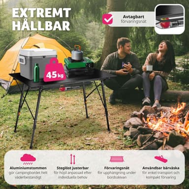 tectake Campingbord i aluminium, höj- och sänkbart, hopfällbart - svart