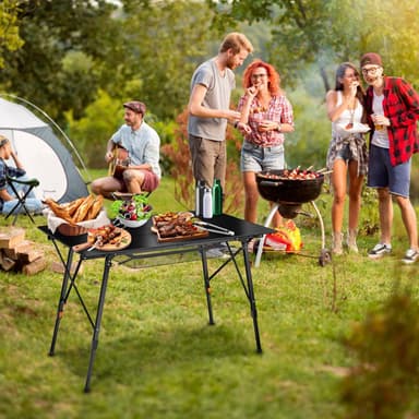 tectake Campingbord i aluminium, höj- och sänkbart, hopfällbart - svart