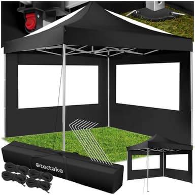 tectake Hopfällbar partytält Olivia 3x3 m med 2 sidodelar - svart