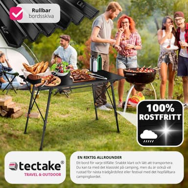 tectake Campingbord i aluminium, höj- och sänkbart, hopfällbart - svart