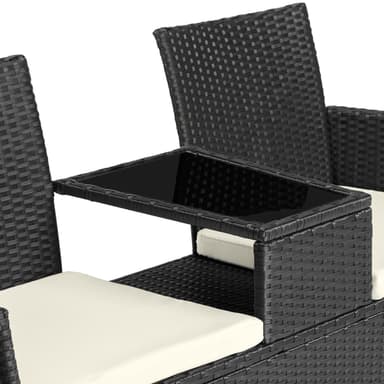 tectake Trädgårdsbänk med bord i konstrotting - svart