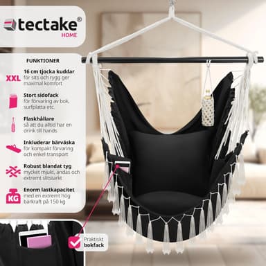 tectake Hängstol Malika, Boho-stil, kapacitet på 150kg - svart