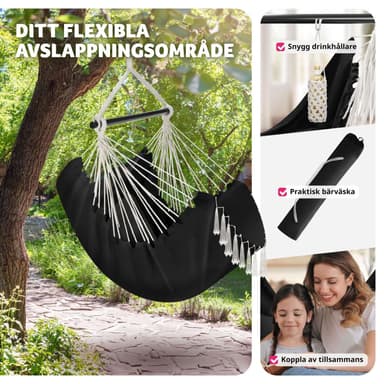 tectake Hängstol Malika, Boho-stil, kapacitet på 150kg - svart