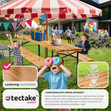 tectake Bord- och bänkset Ludwig i 3 delar, hopfällbar med parasollhållare - brun