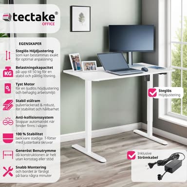 tectake Elektriskt höj- och sänkbart skrivbord Skadi - vit