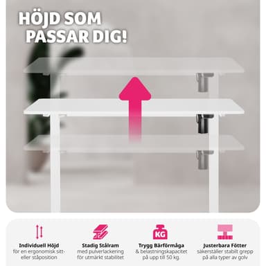 tectake Elektriskt höj- och sänkbart skrivbord Skadi - vit