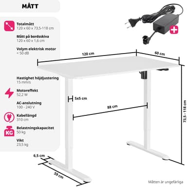 tectake Elektriskt höj- och sänkbart skrivbord Skadi - vit
