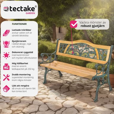 tectake Trädgårdsbänk Kathi 2-sits av trä och gjutjärn 124x60x83cm - brun