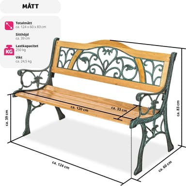 tectake Trädgårdsbänk Kathi 2-sits av trä och gjutjärn 124x60x83cm - brun