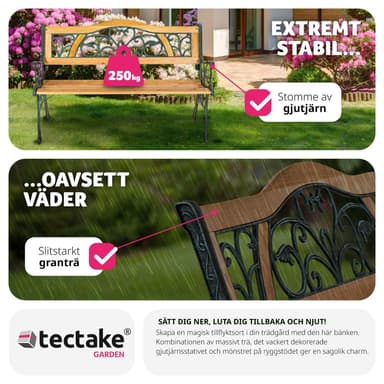 tectake Trädgårdsbänk Kathi 2-sits av trä och gjutjärn 124x60x83cm - brun