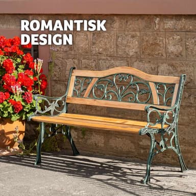 tectake Trädgårdsbänk Kathi 2-sits av trä och gjutjärn 124x60x83cm - brun