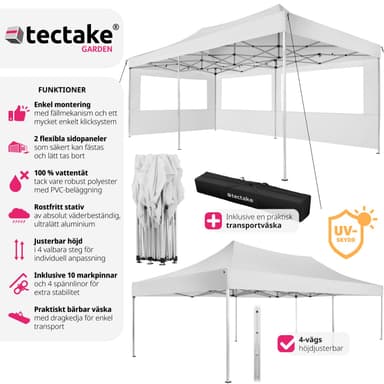 tectake Hopfällbart partytält Viola 3x6 m med 2 sidodelar - vit