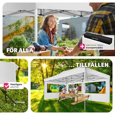 tectake Hopfällbart partytält Viola 3x6 m med 2 sidodelar - vit