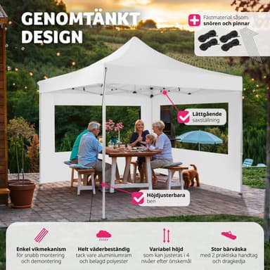 tectake Hopfällbar partytält Olivia 3x3 m med 2 sidodelar - vit