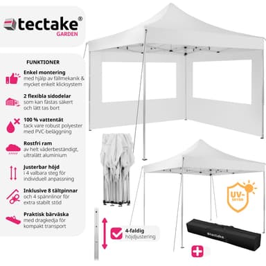 tectake Hopfällbar partytält Olivia 3x3 m med 2 sidodelar - vit