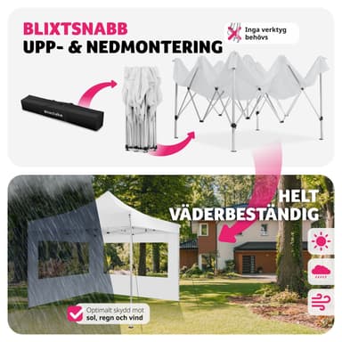 tectake Hopfällbar partytält Olivia 3x3 m med 2 sidodelar - vit