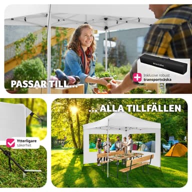 tectake Hopfällbar partytält Olivia 3x3 m med 2 sidodelar - vit