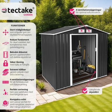 tectake Redskapsbod med sadeltak - grå/vit