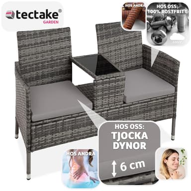 tectake Trädgårdsbänk med bord i konstrotting - grå/ljusgrå
