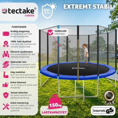 tectake Studsmatta Garfunky med skyddsnät , upp till 80 kg - 366 cm