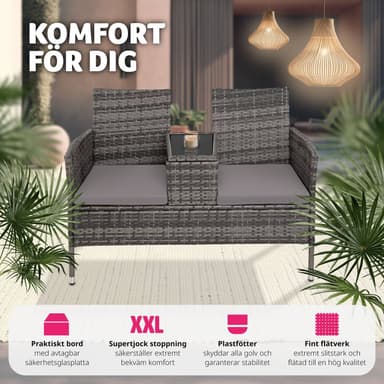 tectake Trädgårdsbänk med bord i konstrotting - grå/ljusgrå