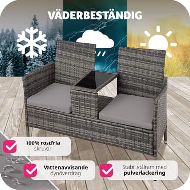 tectake Trädgårdsbänk med bord i konstrotting - grå/ljusgrå
