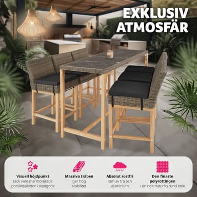 tectake Rotting barbord Lovas 161x64,5x99,5cm - natur