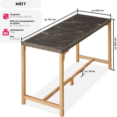 tectake Rotting barbord Lovas 161x64,5x99,5cm - natur