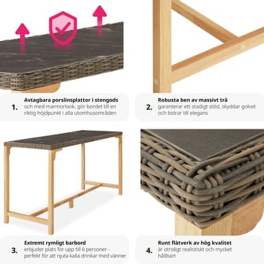 tectake Rotting barbord Lovas 161x64,5x99,5cm - natur