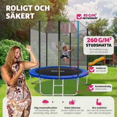 tectake Studsmatta Garfunky med skyddsnät , upp till 80 kg - 244 cm