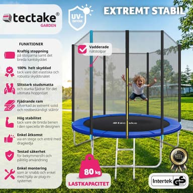 tectake Studsmatta Garfunky med skyddsnät , upp till 80 kg - 244 cm