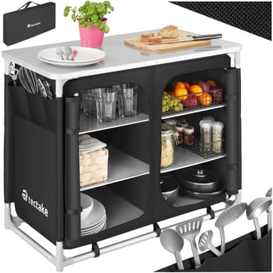 tectake Campingkök Deluxe med 6 fack - svart