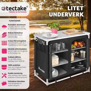 tectake Campingkök Deluxe med 6 fack - svart