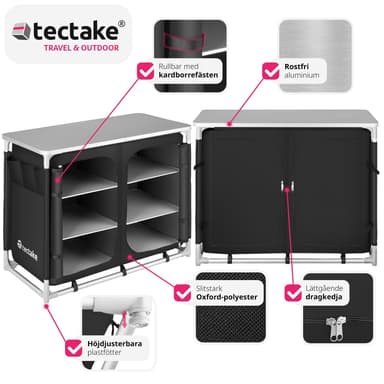 tectake Campingkök Deluxe med 6 fack - svart